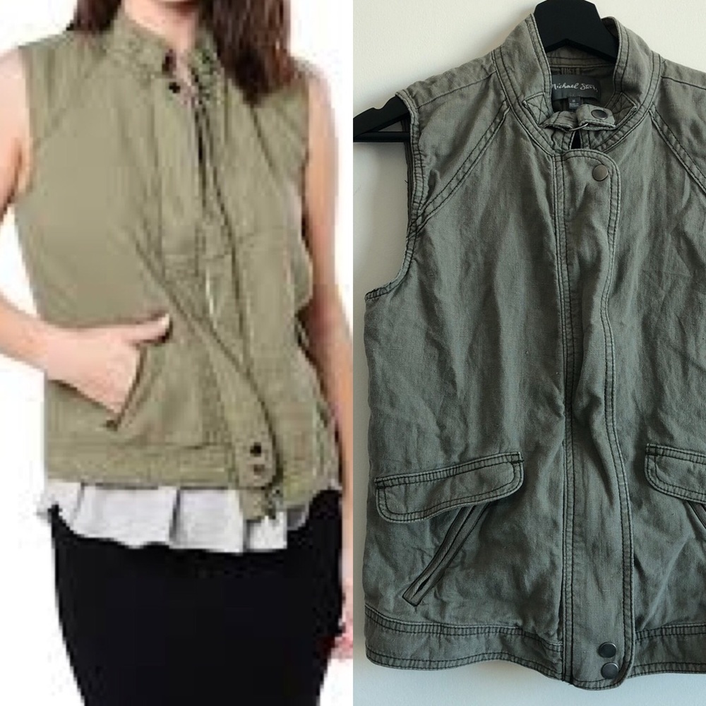 Michael Stars Linen Zip Up Vest - Picture 1 of 7